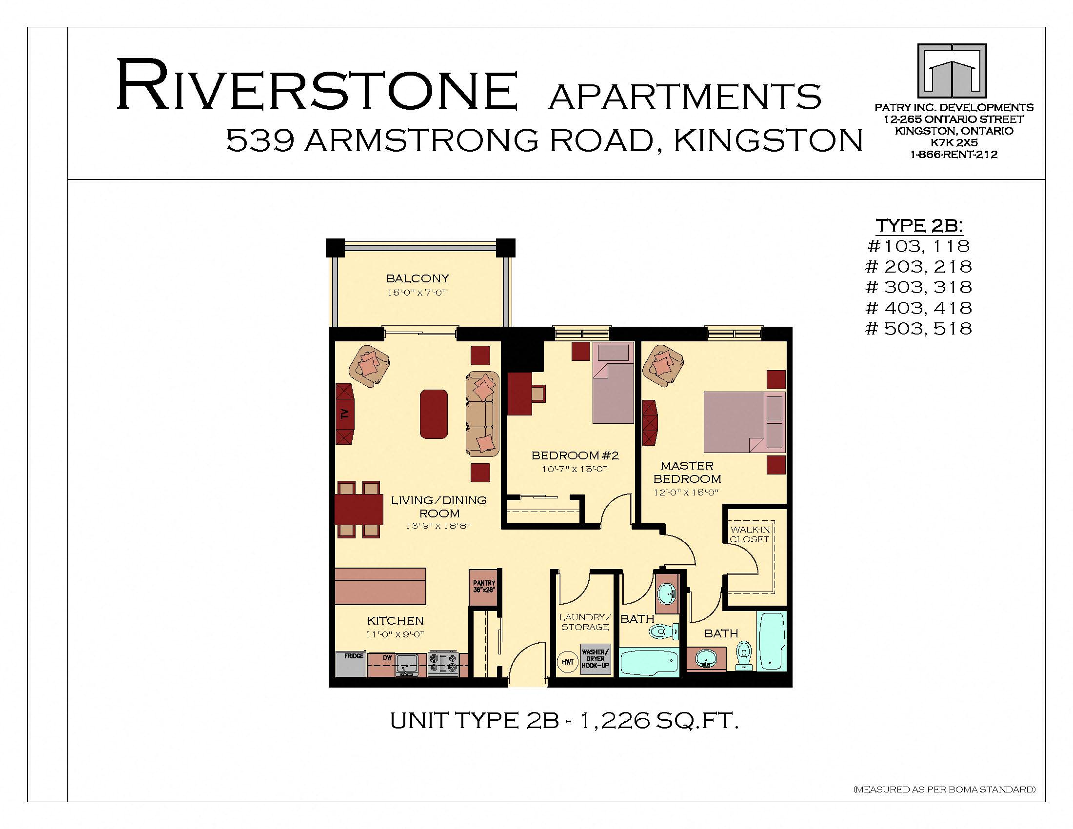Floor plan for 2 beds, 2 baths, 1226 sqft